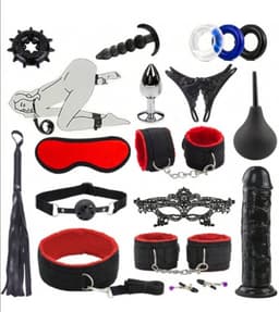 Oneay BDSM Extreme Bondage Set - 17 Delig -SM Handboeien - Dildo - Zweep / Anale plug / Tepelklemmen - Sex Toys voor Koppels - Seksspeeltjes voor mannen en vrouwen - Sex Pakket en Toys - rood — thumbnail 1