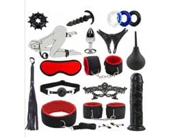 Oneay BDSM Extreme Bondage Set - 17 Delig -SM Handboeien - Dildo - Zweep / Anale plug / Tepelklemmen - Sex Toys voor Koppels - Seksspeeltjes voor mannen en vrouwen - Sex Pakket en Toys - rood