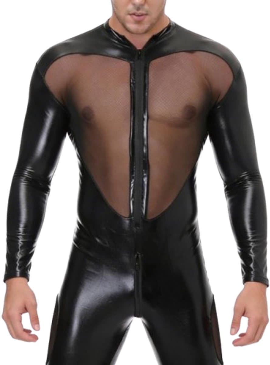 Lederen Bodysuit - Leather Bondage Kleding - Catsuit Heren - Erotische Kleding Mannen — afbeelding 1