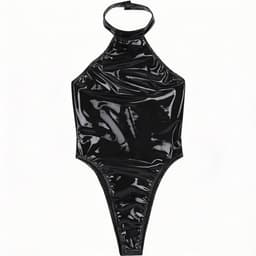 PU lederen mini bodysuit - Halsband - BDSM - Erotisch - Latex Wetlook - Zwart — thumbnail 3