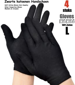 Katoenen handschoenen Zwart L - 4Stuks/2Paar Beschermende Handschoenen - Gezondheidszorg - Ziekenhuis - Beauty Center - Kapper - Salon Spa Tattoo – Jewelry - Eczeem - Allergie - Handcrème - Juweliers - Munt handschoen — thumbnail 1