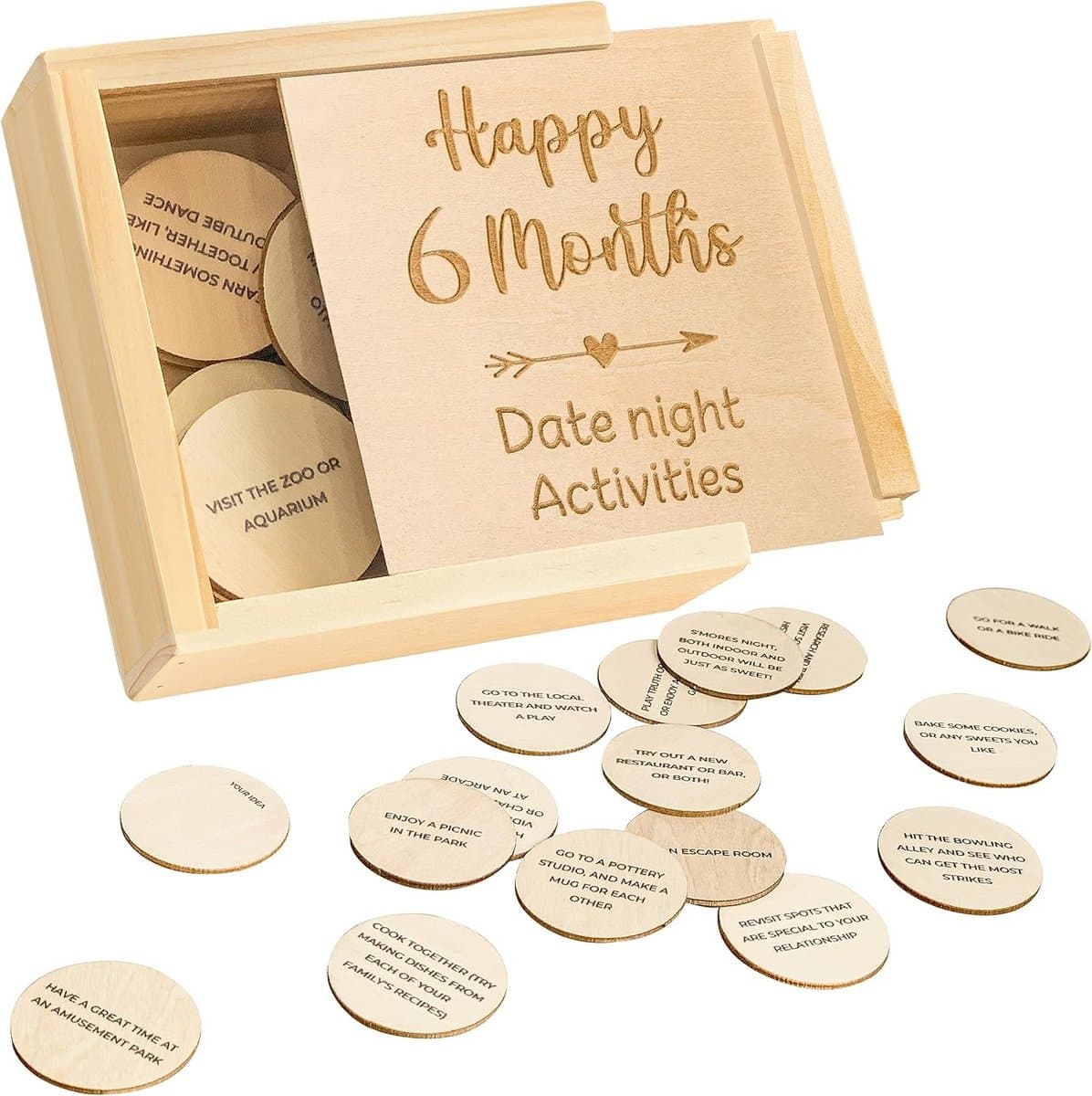 Houten Jubileumgeschenken - Date Night Box - Koppels Verbinden - 52 Datum Ideeën - 11 x 11 x 3 cm — afbeelding 1