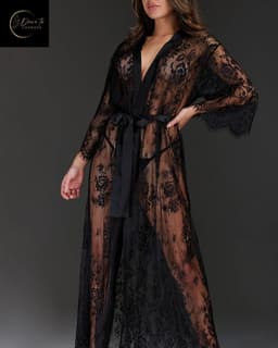 Luxe Erotische Kimono Dames – Sexy Lingerie – Lingerie Erotisch – Zwart – Transparante Kant Kimono – Verleidelijke lingerie & ochtendjas – High End – Chique – Clubwear – Satijn Strikceintuur– Elegante Nachtkleding – Dare to Undress – S, M, L, XL, XXL — thumbnail 3