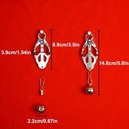 Oneay Tepelklemmen met Ketting en Bel – Verstelbare Nipple Clamps met Verzwaarde Ballen – Comfortabele Niet-Piercing Body Sieraden voor Vrouwen en Mannen – BDSM Accessoire voor Stellen (Zilver) — thumbnail 2