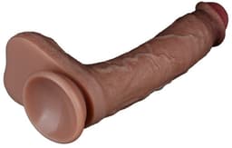 LoveToy - Dubbellaagse siliconen dildo 21,5 cm (Ø 4,2 cm) - Bruin — thumbnail 3