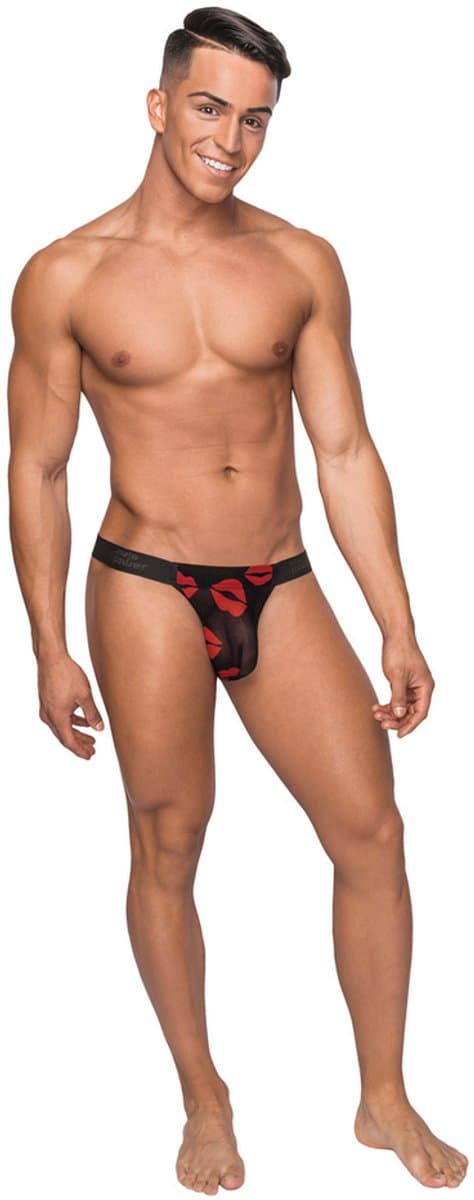 Male Power Sexy Micro String met Rode penisring - Zwart - Maat L/XL — afbeelding 1
