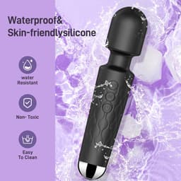 Professionele Wand Massager - 20cm - Krachtige Vibrator voor Lichaam & Ontspanning - 20 Patronen & 8 Snelheden - Medische Siliconen - Waterproof - USB Oplaadbaar - Zwart — thumbnail 5