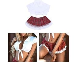 1 set sexy lingerie voor schoolmeisjes, rollenspel voor volwassenen, kostuum in kostuumuniform, tailleomvang (58-69 cm)