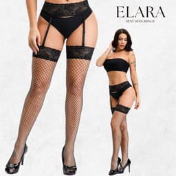 Elara Celestia – Sexy Jarretel Gordel met Kousen – 2-Delige Lingerieset – Verleidelijke Netkousen met Kant – S t/m XL – Dames Lingerie — thumbnail 1