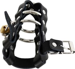 Smart Moves - Penis Trap met Metalen Ringen en Hangslotje - Zwart — thumbnail 2