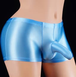 Kinky heren ondergoed Blue Cava - Fetisj penis slurf short - Strakke erotische boxershort - Glanzend babyblauw nylon - Olifanten neus - BDSM — thumbnail 3