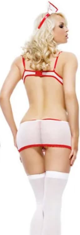 Sexy Verpleegster Pakje - 3 Delig Dokter Kostuum Rollenspel - Cosplay & Roleplay - Zuster / Dokter - Doorschijnend Jurkje, Haarband & String - Doorzichtig - One Size — thumbnail 3