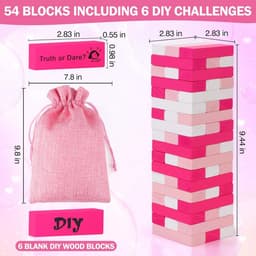 Roze Torenspel - Houtblokken Set - Date Night Spel - 6 DIY Blokken - 54 Stuks - Roze — thumbnail 4