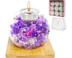 Queltrix Eeuwige bloem in glas & geurkaarsenset, geconserveerde bloemen, romantisch cadeau, geschenkdoos met 18 kaarsen, cadeauset voor Moederdag, verjaardag, jubileum, Kerstmis (paars)
