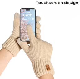 Winterhandschoenen voor dames, gebreide handschoenen met bontvoering, warme en zachte touchscreen skihandschoenen - Winterhandschoenen met dikke, warme aanraking, dubbellaags fluwelen vingerontwerp voor dames en heren, skimotorhandschoenen - roze — thumbnail 3