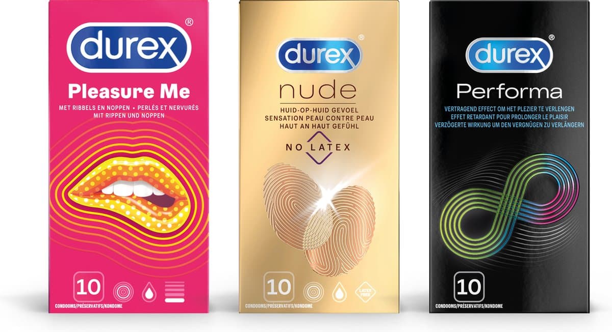 Durex - 30 stuks Condooms - Pleasure Me 1x10 stuks - Nude No Latex 1x10 stuks - Voordeelverpakking — afbeelding 1