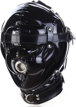 Banoch - Foraminis Hood Shiny Black - Zwart bondage glans masker van PU Leer | BDSM — thumbnail 4