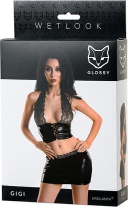 GLOSSY - Wetlook Top en rok set - XL - Zwart — thumbnail 3