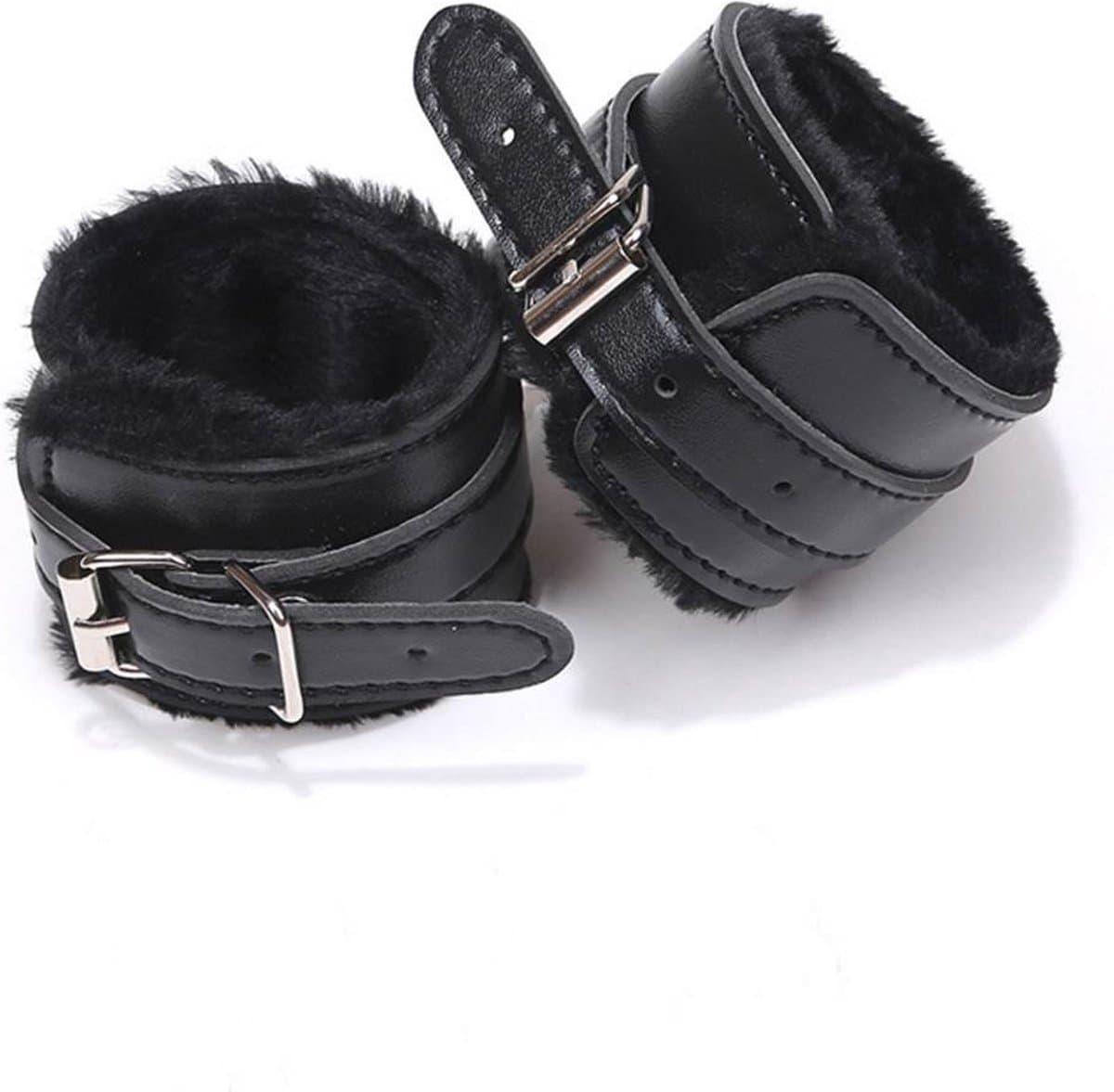 Leren Handboeien met Bont - Zwart - SM Bondage Sex - Erotiek Set voor BDSM - Erotische Seksspeeltjes - Sex Toys - Sexy Lingerie - Valentijn Cadeautje Mannen & Vrouw - Pride Amsterdam — afbeelding 1