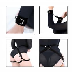 DOWO® - Body Bondage - met Strikknoop - Handboeien - Kleding Accessoires - Sexy Lingerie - Erotiek Riem - SM BDSM - PU Leer- Harnas Vrouwen - Handboeien - Sextoys voor vrouwen - Zwart — thumbnail 4