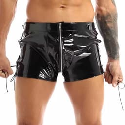PU Lederen porno korte broek - Boxershort - Open kruis - Latex look - Glanzend — thumbnail 1