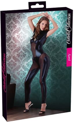 Cottelli Collection –  Jumpsuit met Ritsen over Tepels en Kruis Wetlook Uitstraling Spanning en Uitdaging – Maat XS – Zwart — thumbnail 3