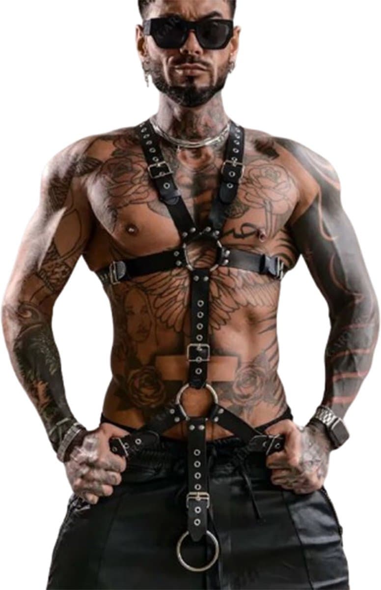 Heren Bondage Harnas van Kunstleer – Verstelbaar Fetish Vest voor Roleplay - Lingerie — afbeelding 1