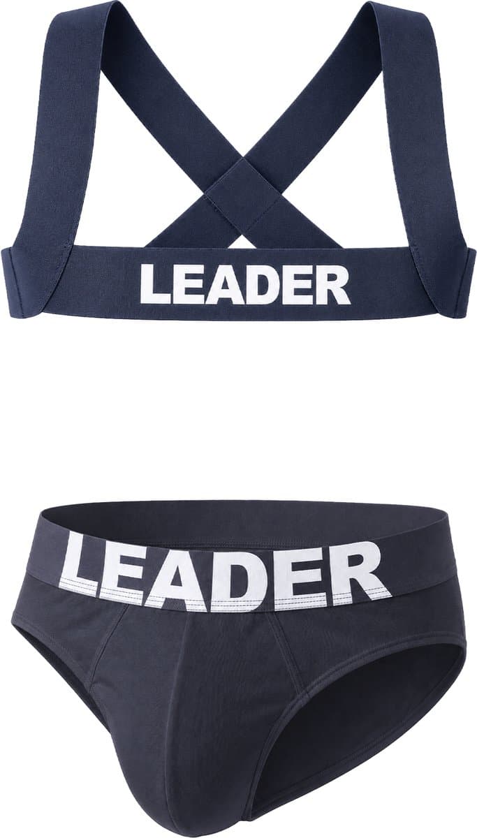 LEADER Essentials Multipack 1x Brief + 1x Harness Navy - MAAT L - Erotisch Heren Ondergoed - Slip voor Man - Sexy mannen Slip — afbeelding 1