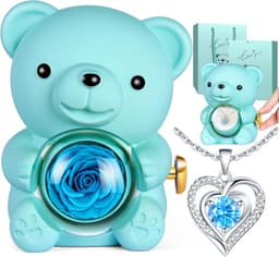 Rozenbeer Cadeauset - Eeuwige Roos - Romantisch Cadeau - Draaibare Geschenkdoos - 11 x 12 x 16 cm - Blauw — thumbnail 1
