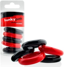 Hünkyjunk - Jacker - 5-Stack Stapelbare Cockringen - Zwart/Rood — thumbnail 5