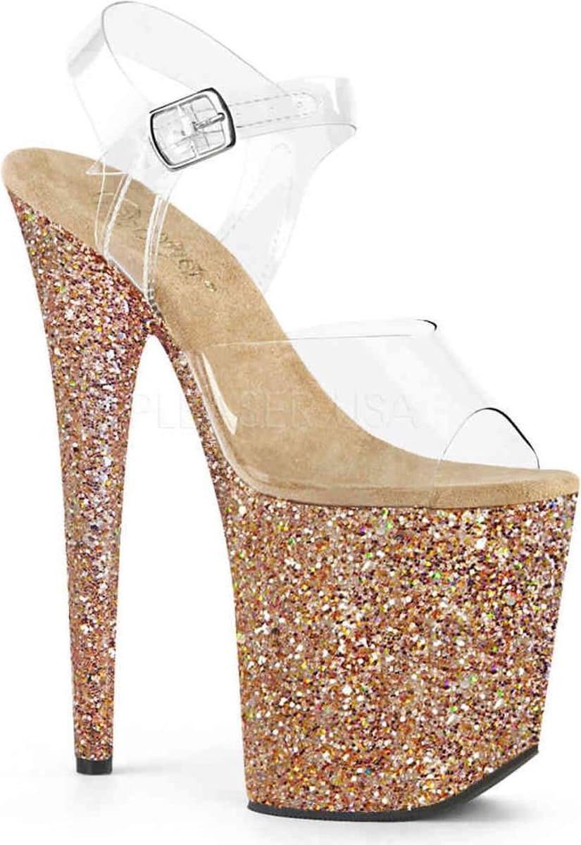 Pleaser - FLAMINGO-808LG Sandaal met enkelband, Paaldans schoenen - Paaldans schoenen - 39 Shoes - Goudkleurig/Transparant — afbeelding 1
