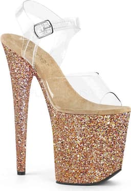 Pleaser - FLAMINGO-808LG Sandaal met enkelband, Paaldans schoenen - Paaldans schoenen - 39 Shoes - Goudkleurig/Transparant — thumbnail 1