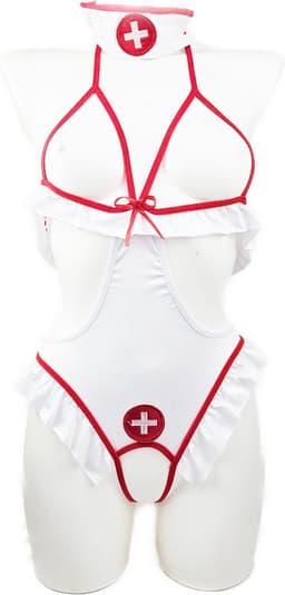BamBella ® Sexy Cosplay Rollenspel kleding - Onesize - outfit dames Zuster pak wit jumpsuit set — thumbnail 5