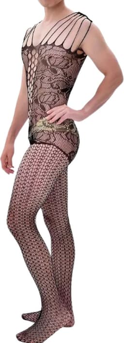 LekkerStout Visnet Bodystockings - 3-Pack - Open Kruis - Zwart - Sexy Herenlingerie | M-XL | ( LS102 ) — thumbnail 5