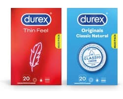Durex - 40 stuks Condooms - Thin Feel 1x20 stuks - Classic Natural 1x20 stuks - Voordeelverpakking