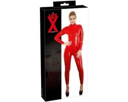LateX – Erotische Bondage Catsuit met Rits Sluiting bij Borsten en Kruis Spanning Verzekerd Maat M – Rood