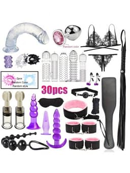 Daity 30-delige BDSM Sex Speeltjes Set - Erotische Bondage Set met Vibrator, Handboeien, Buttplugs, Zweep, en Meer - Volwassen Speelgoed voor BDSM Spelletjes en Intiem Spel - roze — thumbnail 1
