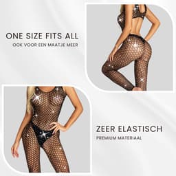 Elana Ella – Visnet Bodystocking met Strass & Open Kruis – Erotische Lingerie – Catsuit – S t/m XL – Sexy Dames Lingerie — thumbnail 2