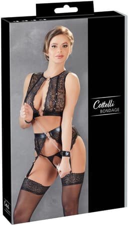 Cottelli Collection – Bondage Jarretel Set met Hand Boeien voor Onderdanig Genot – Maat M – Zwart — thumbnail 1