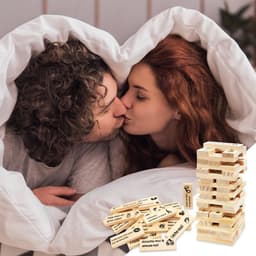 Ondeugende Blokkentoren - Houten Stapelspel - Avondje Plezier - 48 Verrassende Blokken - 7x3cm Blokken — thumbnail 2