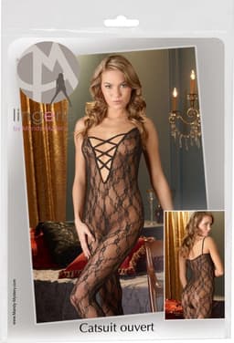 Mandy Mystery Lingerie – Sexy Catsuit Halter Model Klittenband met Vrije Borsten en Open Kruis – Maat XL / 2XL - Zwart — thumbnail 3