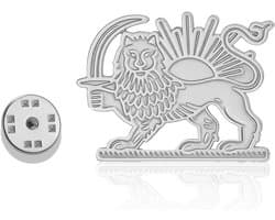 leeuw en zon reversspeldjes roestvrij staal Shir Khorshid Pahlavi broche oude Iraanse Perzische sieraden