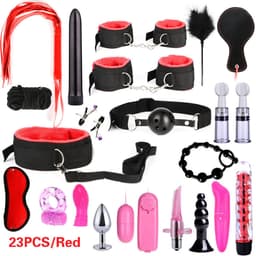 Daity BDSM Bondage Set – 10 Delig – Bedboeien & Handboeien Set met Blinddoek, Gag & Zweep – Verstelbaar & Comfortabel – Voor Koppels & Rollenspel – Rood — thumbnail 3