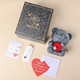 Romantische teddybeer met roos en verborgen sieradendoosje - uniek cadeau voor haar - Valentijnsdag, Moederdag, bruiloften en jubilea — thumbnail 4