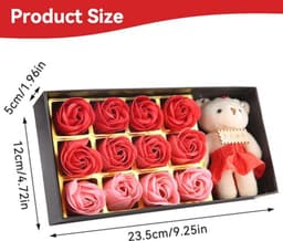 12 Rozen Zeep Bloemen Gift Set voor Vrouwen - Romantisch Valentijnsdag Cadeau met Pluche Beer — thumbnail 3