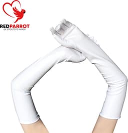 Latex Wetlook Handschoenen - Lange Uitvoering - BDSM - Wit - 54CM - One Size — thumbnail 2