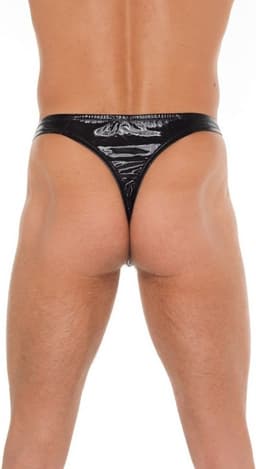 Amorable - Mannen String - Opvallende Lak Uitvoering - Zwart - Sexy Lingerie Voor Mannen - One Size — thumbnail 2