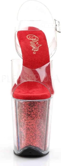 Pleaser - FLAMINGO-808G Sandaal met enkelband, Paaldans schoenen - Paaldans schoenen - 35 Shoes - Rood/Transparant — thumbnail 2