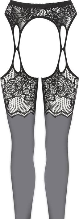 Cottelli Collection – Jarretel Gordel met Aangehechte Kousen en Teenstuk  – Maat One Size – Zwart — thumbnail 5