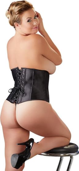 Cottelli Plus Size – Sexy Taille Korset met Verticale Staven en Veter Sluiting  – Maat 2XL – Zwart — thumbnail 2